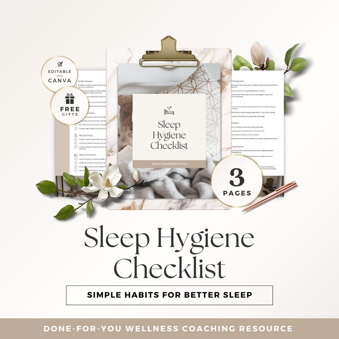 Sleep Hygiene Checklist Canva Template, Stress Management Tools ...