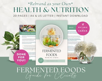 Darmgezondheidsinhoud, sjabloon voor gezondheidscoachingprogramma, voedingscoach, voedingsdeskundige, gids voor u klaar, hand-out, gefermenteerde voedingsmiddelen PDF, Canva