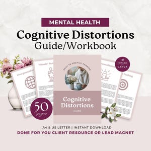 Cognitive Distortions Guide with Editable Worksheets & Journaling Prompts, Therapy Tool, Coaching Resource, Printable, Instant Download