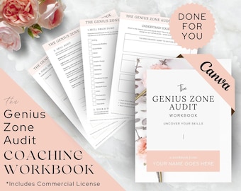 Plantilla de hoja de trabajo de coaching en Canva, libro de trabajo prediseñado, coach de vida, negocios, carrera profesional, mentalidad, creador de cursos, consejero, zona de genialidad