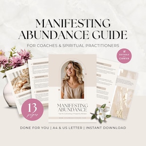 Guía para manifestar abundancia, imán de clientes potenciales para coaches de vida, consejos sobre mentalidad de prosperidad, libro electrónico listo para usar, coaching espiritual, plantilla de Canva