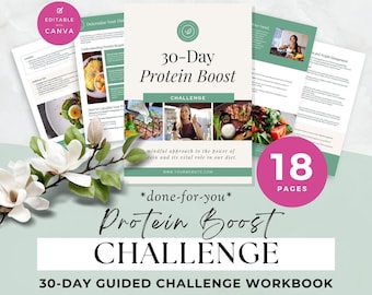 Protein Boost Challenge, Health Coach Lead Magnet, Nutrition Coaching Ebook, Daily Tracker, Mindful Eating, Program Resource, Canva Template