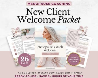 Plantilla de Canva para el paquete de bienvenida de Menopause Coach, formularios editables de incorporación de clientes, guía de coaching de salud hormonal, recurso de bienestar holístico