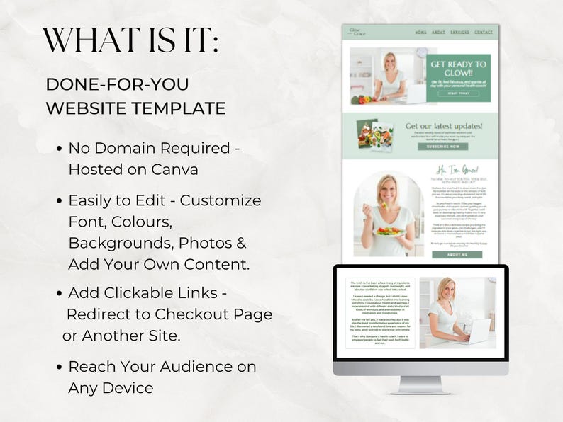 Health Coach Website Template, Coaching Templates, Health and Wellness, Nutrition, Nutritionist, Fitness, Canva, Done For You Content image 2