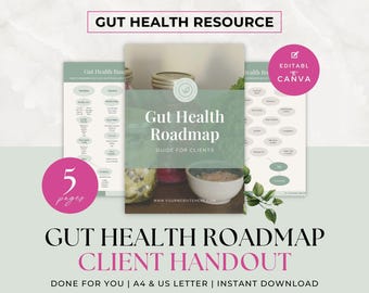 Gids voor gezonde darmen voor klanten, sjabloon gezondheidscoachingsprogramma, hand-out voedingscoach, voedingsdeskundige, e-book Done For You, Canva