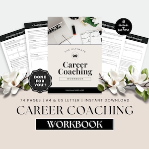 Career Coach Workbook for Clients, Guide for Coaches & Consultants, Self Assessment Worksheets for Professional Development, Canva Template