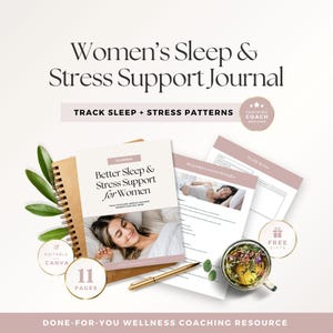 Sleep & Stress Support Journal for Women Canva Template | Sleep Log, Reflection, Calming Tools | Health and Wellness Coach Client Resource