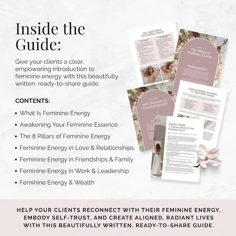Modèle Canva Guide de l'énergie féminine pour entraîneurs, livre électronique sur l'amour de soi et l'émancipation, instructions et exercices pour la tenue d'un journal, aimant en plomb fait pour vous image 3