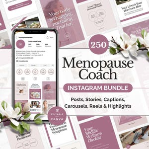 Menopause Instagram Bundle, bearbeitbare Posts Geschichten Reels Karusselle Highlights Zitate, Menopause Coach Social Media Vorlage, Hormone Gesundheit