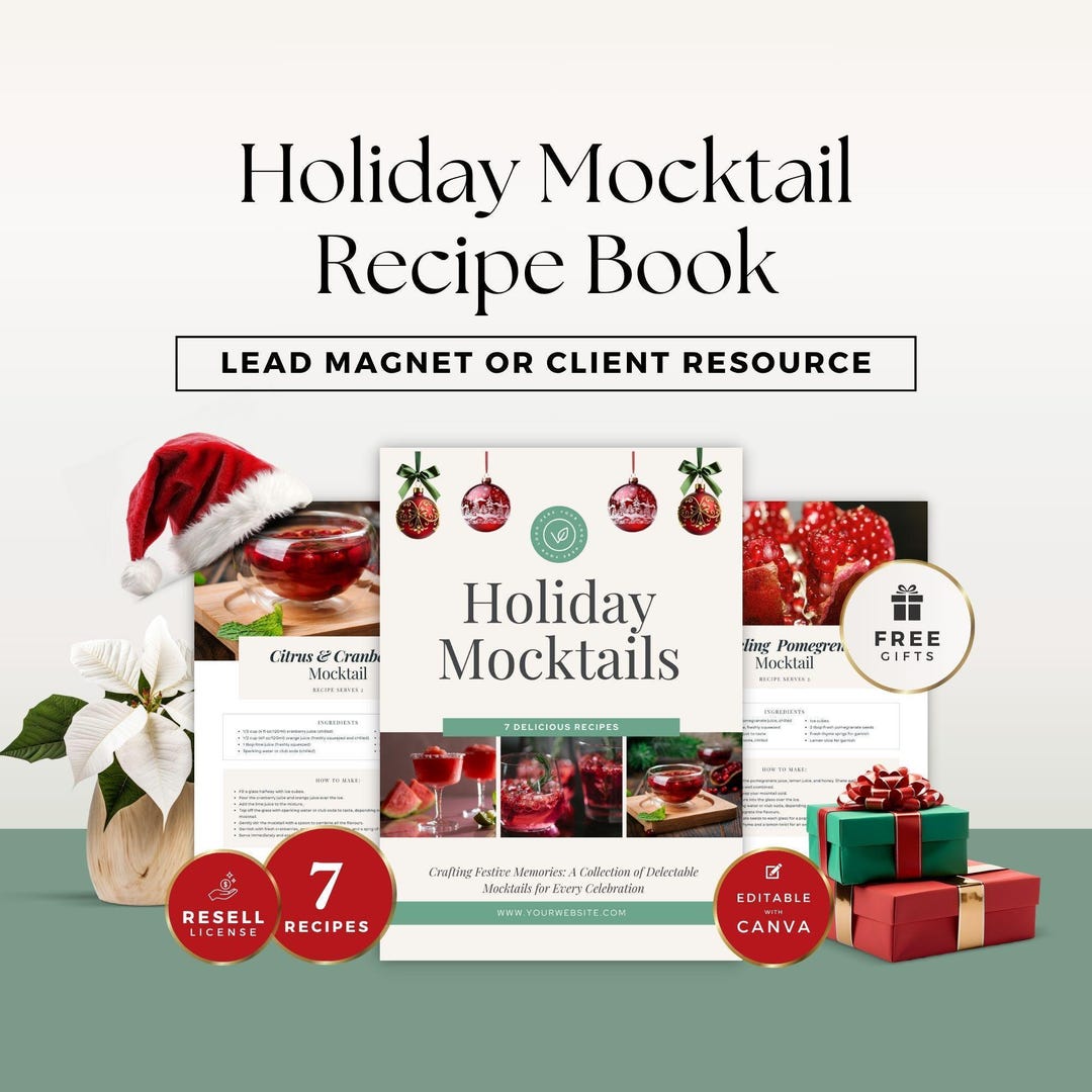 Mocktail Recipes.pdf Editable Drink Recipe Template, Delicious Holiday Mocktails, Nutrition ...