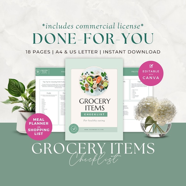 Health Coaching Program Template, Nutrition Coach, Grocery Item Checklist, Nutritionist, Done For You Ebook, Forms, Flyer, Instagram, Canva