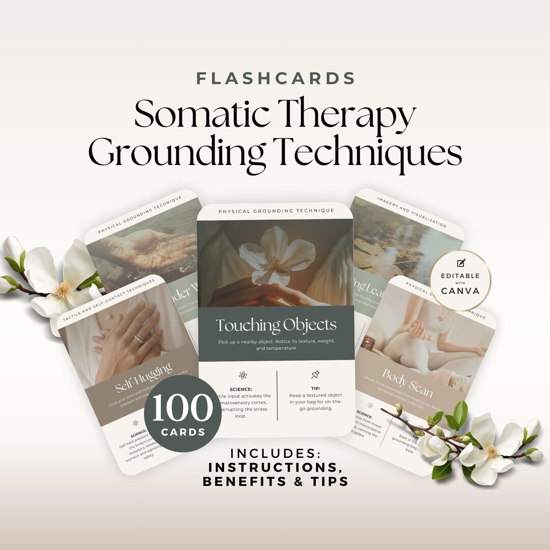 Somatic Therapy Grounding Techniques Cards Canva Template for Coaches ...