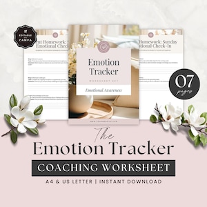 Plantilla de hoja de trabajo de coaching de seguimiento de emociones, libro de trabajo de coach de vida, sesión de cliente, salud mental, herramienta de autorreflexión, hecho para usted, Canva