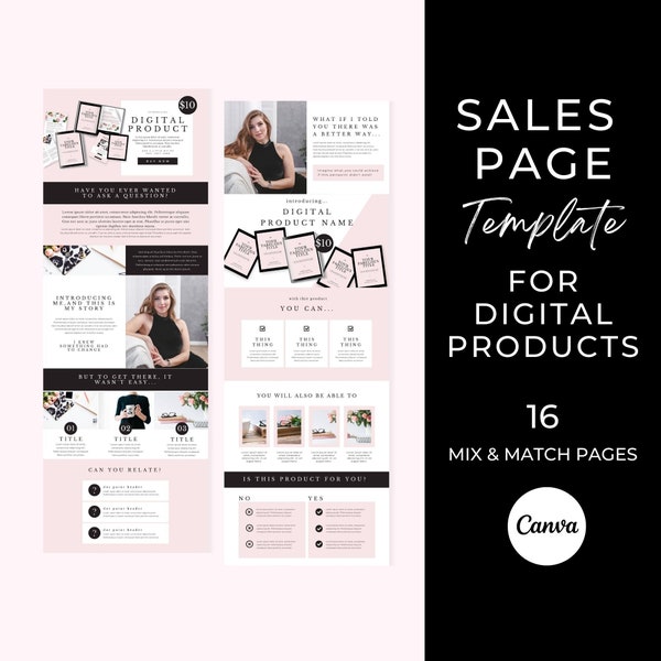 Sales Page Template Canva, Canva Digital Product Sales Page, Digital Products Template, Ebook Template Business Coaching Canva , PLUXE