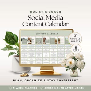 Social Media Content Calendar for Wellness Coaches | Google Sheets Planner | Holistic Coach Canva Instagram Templates | Content Tracker image 1