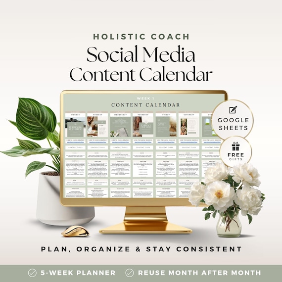 Social Media Content Calendar for Wellness Coaches | Google Sheets Planner | Holistic Coach Canva Instagram Templates | Content Tracker
