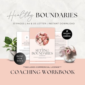 Setting Boundaries Worksheets, Coaching Workbook Template Canva, Boundary Setting Statements, Life Coach, Self Care, Esteem, Journal Prompts