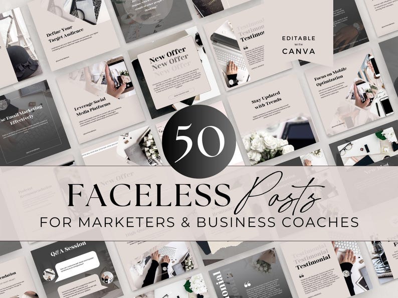 Faceless Social Media Posts for Digital Marketers and Business Coaches, Done For You Content, Luxury Aesthetic, Instagram Account, Canva image 1