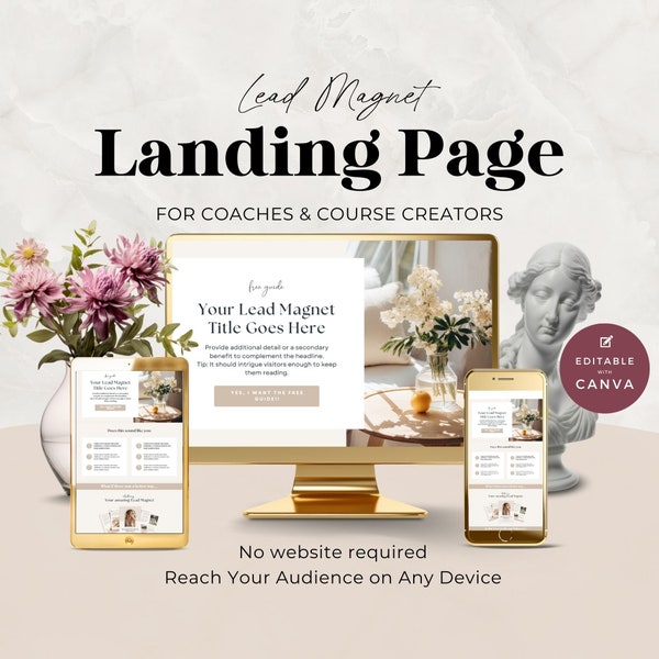 Lead Magnet Landing Page for Coaches and Course Creator, Done For You Lead Generation Template, Sales Funnel Page, Email List Builder, Canva