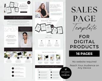 Modèle de page de vente pour produit Canva, page de vente de produits numériques Canva, modèle de produits numériques, modèle d'ebook, coaching d'affaires, MDRN