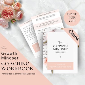 Growth Mindset Worksheets, Coaching Workbook Template, Done For You Workbook, Life Coach, Business, Career, Personal Development, Canva