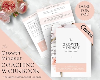 Growth Mindset Worksheets, Coaching Workbook Template, Done For You Workbook, Life Coach, Business, Career, Personal Development, Canva