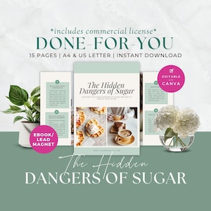Gezondheidscoach Lead Magnet, Nutrition Coaching Ebook, Verborgen Gevaren van Suiker Gids voor cliënt, voor u gedaan, Cursusbronnen, Hand-out, Canva