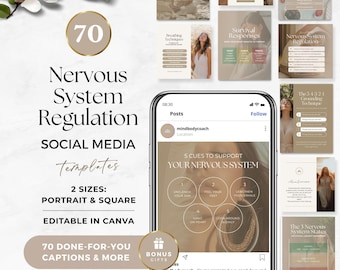 Nervous System Regulation Social Media Templates, Editable Instagram Posts for Wellness Coaches, Holistic Self Care Marketing Kit, Canva