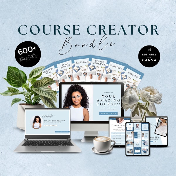 Course Creator Canva Template, Online Course Coach, Marketing Kit Presentation, Done for You, Bundle, Toolkit, Planner, Editable, BLCO