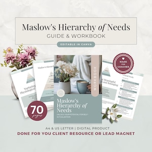 Cuaderno de ejercicios sobre la jerarquía de necesidades de Maslow, guía de autodescubrimiento lista para usar para el coaching empresarial, diario de crecimiento personal, plantilla de Canva