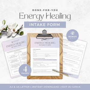 Energy Healing Intake Form, Editable New Client Questionnaire, Client Onboarding Template, Wellness Assessment, Reiki and Chakras Forms