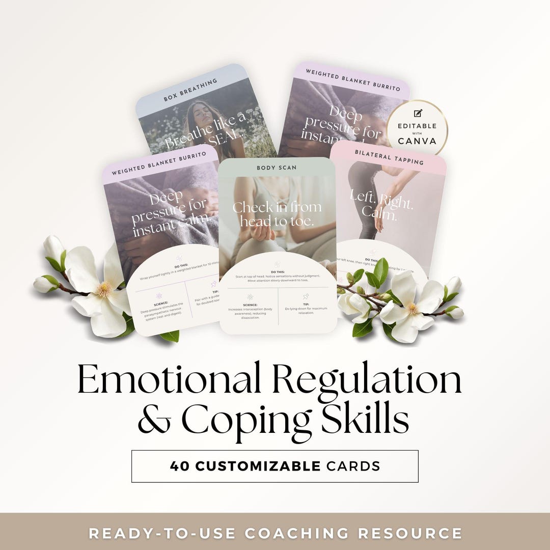 Emotional Regulation & Coping Skills Cards Canva Template, Editable ...
