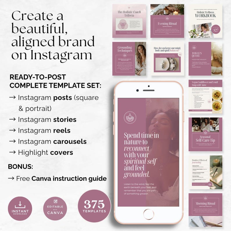 Holistic Health Instagram Bundle, Editable Posts Stories Reels Carousels Highlights Quotes, Holistic Coach Social Media, Wellness Branding image 2