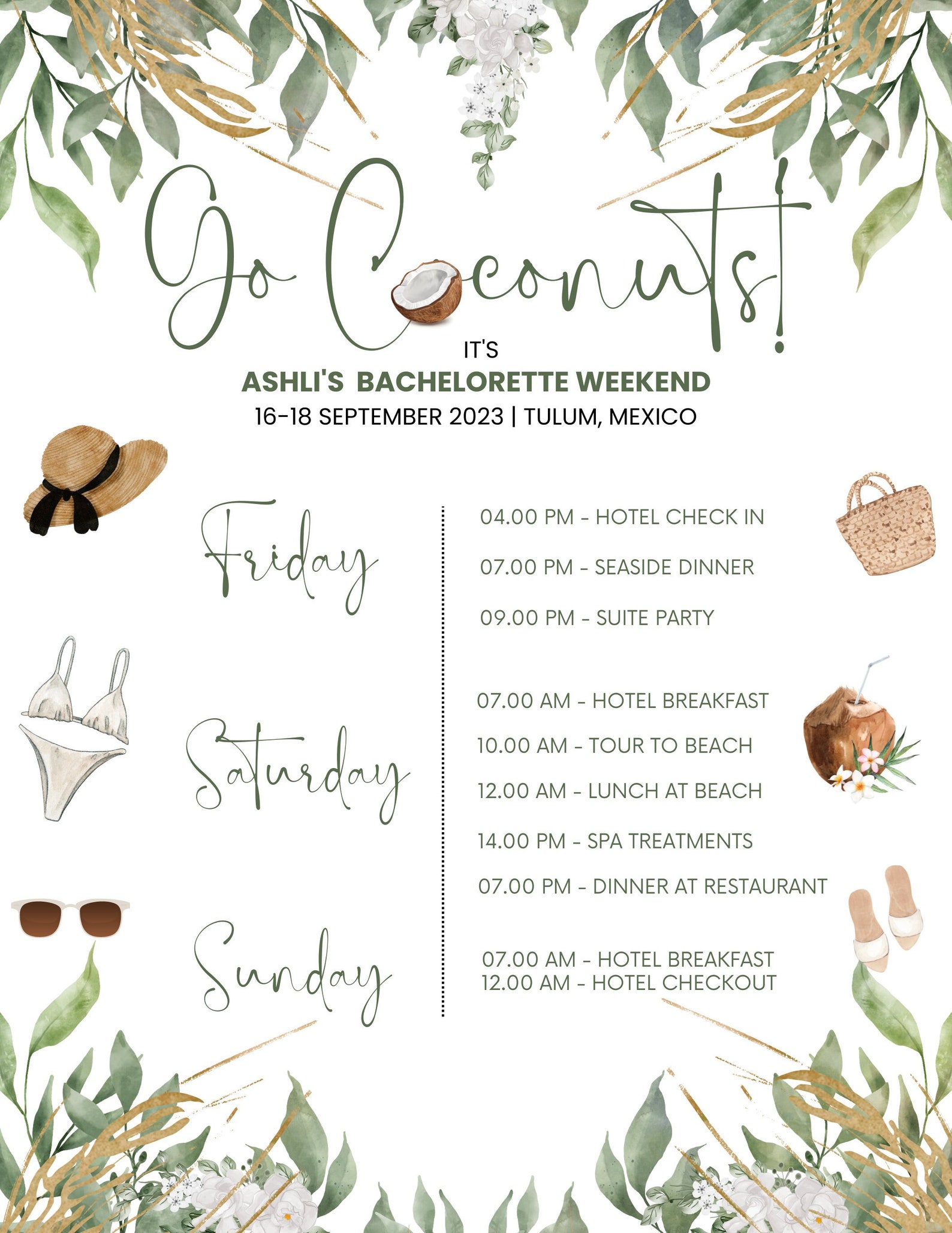 Beach Bachelorette Itinerary Template customizable Etsy