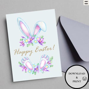 Easter Bunny Card Watercolor Easter Nest Easter Greeting Postcard Easter Card to Print at Home Digital Download