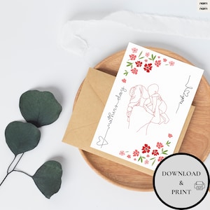 Mother’s Day Card Printable | Mom and Baby Line Art Greeting Card | Floral Mother’s Day Card | Instant Download | DIY Foldable Card