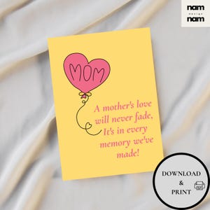 Mother's Day Poem Card - Minimalist Greeting Card for Mom - Printable Keepsake Gift -Folded Card - Instant Download - Birthday Card for Mom