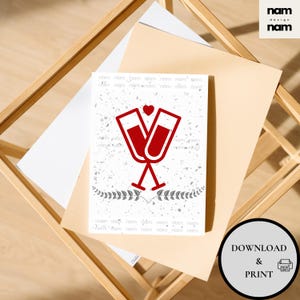 Anniversary Card Printable | Champagne Toast Illustration | Happy Anniversary Digital Card | Instant Download | Foldable Romantic Gift