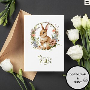Printable Easter BUNNY Card HAPPY EASTER Printable Card  Digital Easter Greeting Card to Print at Home Easter Rabbit Card Template