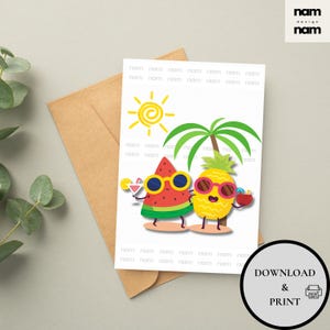 Summer Greeting Card | Printable Summer Time Card | Fun Watermelon Pineapple Card | Instant Download | Foldable DIY Card | Digital Print 4x6