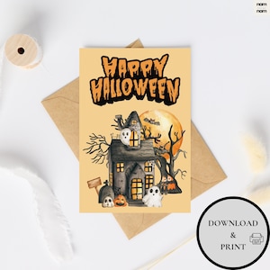 Carte d'Halloween numérique Carte d'Halloween imprimable Carte d'Halloween amusante Carte de citrouille Carte de vœux d'Halloween