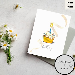 Happy Birthday Card in sizes 4x6 Digital Download Printable Birthday Card Featuring   Colorful Cupcake Happy Birthday Card  Instant Download