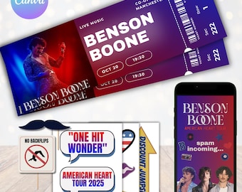 Concert Day Bundle | Printable Ticket, Fan Props & Instagram Story Spam Warning | Benson Boone Digital Download