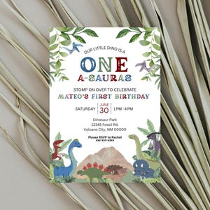 One-A-Sauras Dinosaur Birthday Invitation Template, Editable Dinosaur Party Invite, First Birthday Invitation Template, Dino Party Invite