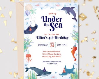 Under the Sea Birthday Invitation Template: Editable Ocean Animals (Digital Download)