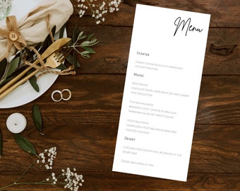 Modern Wedding Menu Template | Minimalist Wedding Menu Template | Fully Editable & Printable Menu Template, Instant Digital Download