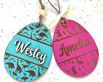 Easter Basket Tags Easter Egg Tags Personalized Easter Basket Name tags Easter Decoration Custom Easter Place Cards Easter Gifts Dinosaurs