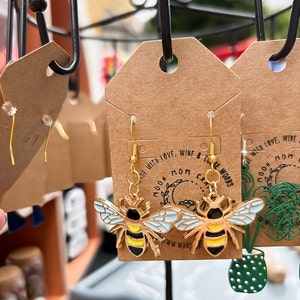 Bumble bee earrings, 24k gold plated, gift