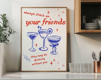 Bar Cart Print, Cheers Print, Bar Cart Decor, Retro Kitchen Wall Art, Bar Cart Art, Trendy Wall Art, Drink Print, Maritni Wall Art,  Cheers