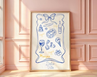 Dolce Vita Italian Beach Poster, Mediterranean Watercolor Wall Art, Lemon Decor, Italian Lemon Art, Summer Print, Coastal Home Decor, Dolce